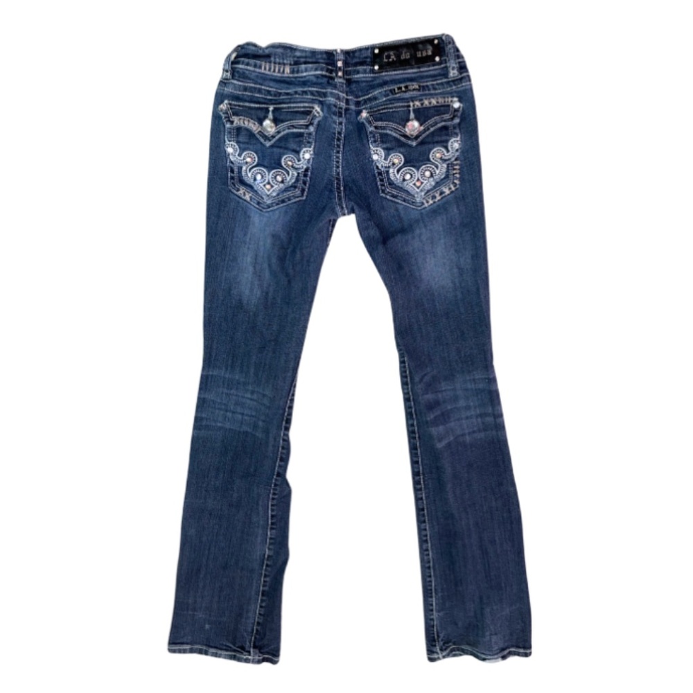 LA Idol USA Dark Blue Jeans Embroidered Pockets W 29 L 34 Size 5 Women Bootcut
